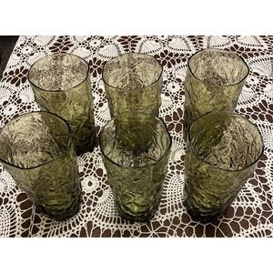 Vintage 6 Seneca Driftwood Avocado Green Ice Tea 16 Oz‎ Tumblers 5 1/8" Crinkle